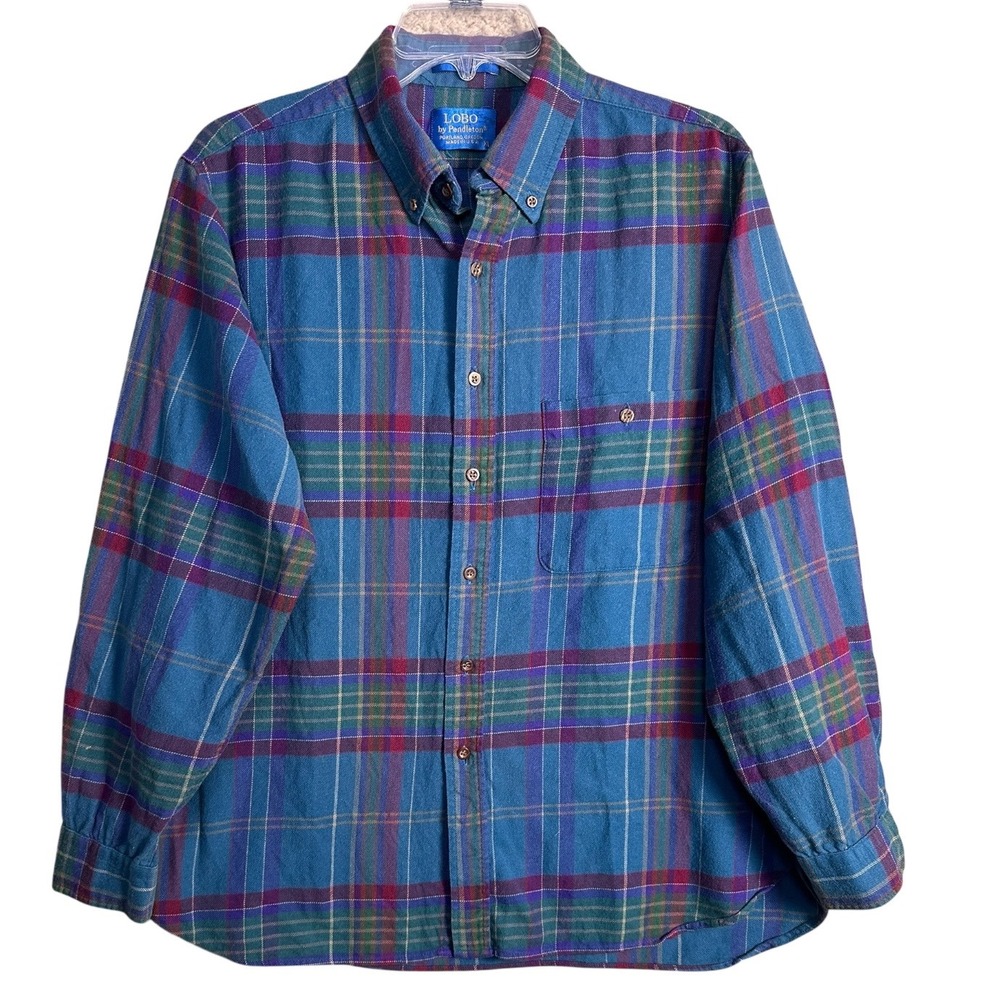 Vtg 1990s Lobo by Pendleton Flannel Shirt Mens‎ XL USA Made Wool Blend